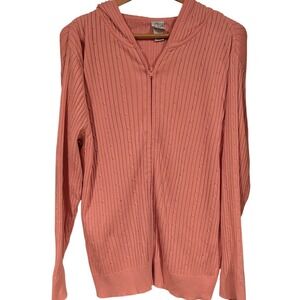Overton Lane Womens‎ Plus Size 22/24W Pink Knit Hooded Zip Up Cardigan Sweater